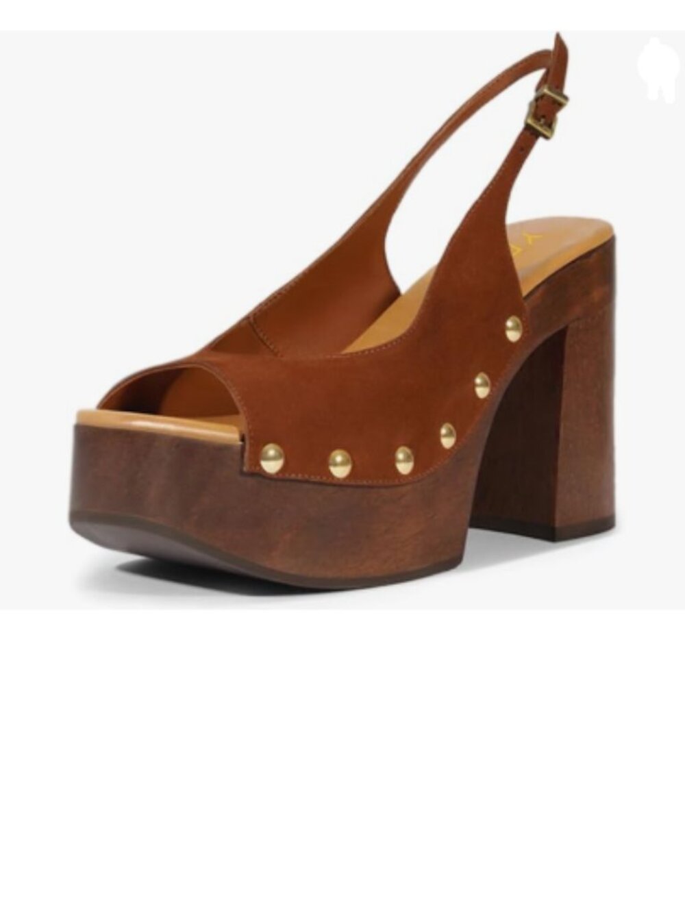 YDN Brown Rivet Studded Platform Block High Heeled Sandals Slingback Buckle Shoe